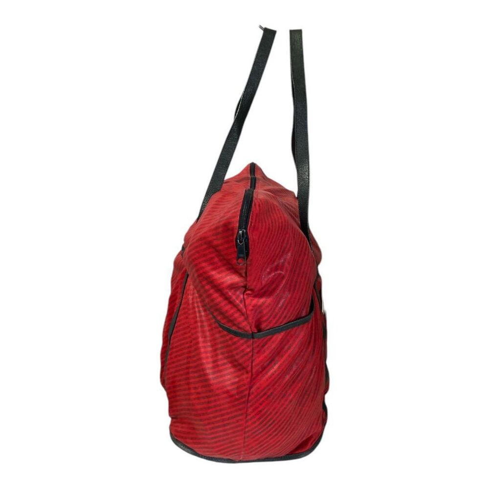 Gucci XL Travel Tote Red & Black Stripe Vintage 90s Weekender Bag w/ Pouch, Rare - Picture 5 of 14